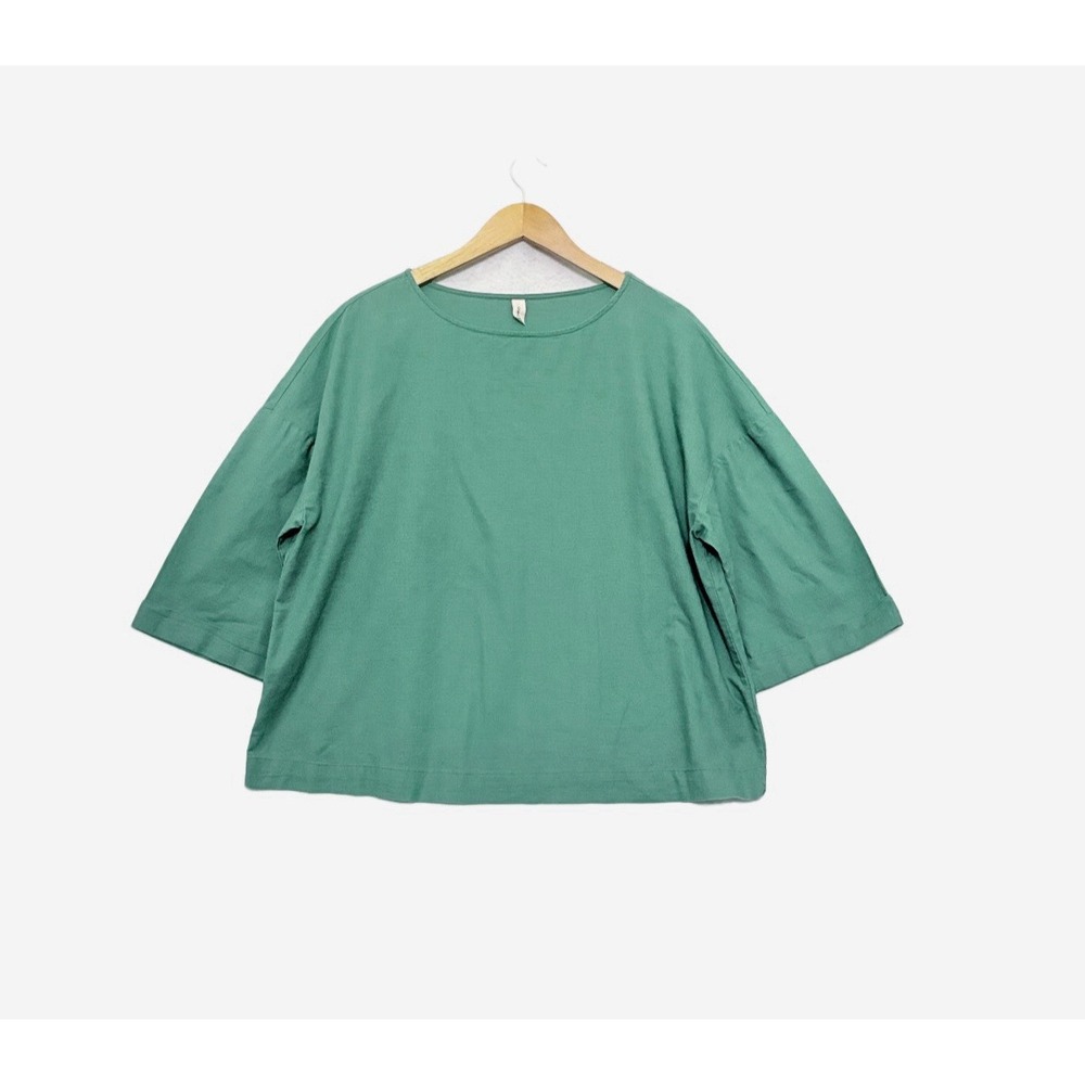 Grae Cove Linen Blend Popover Top Size XL Green Coastal 3/4 Sleeve Casual Boxy